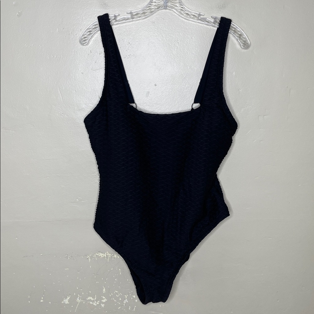 SOL BORNE Black One Piece Swimsuit High Thigh Textured Fabric Lined 1X